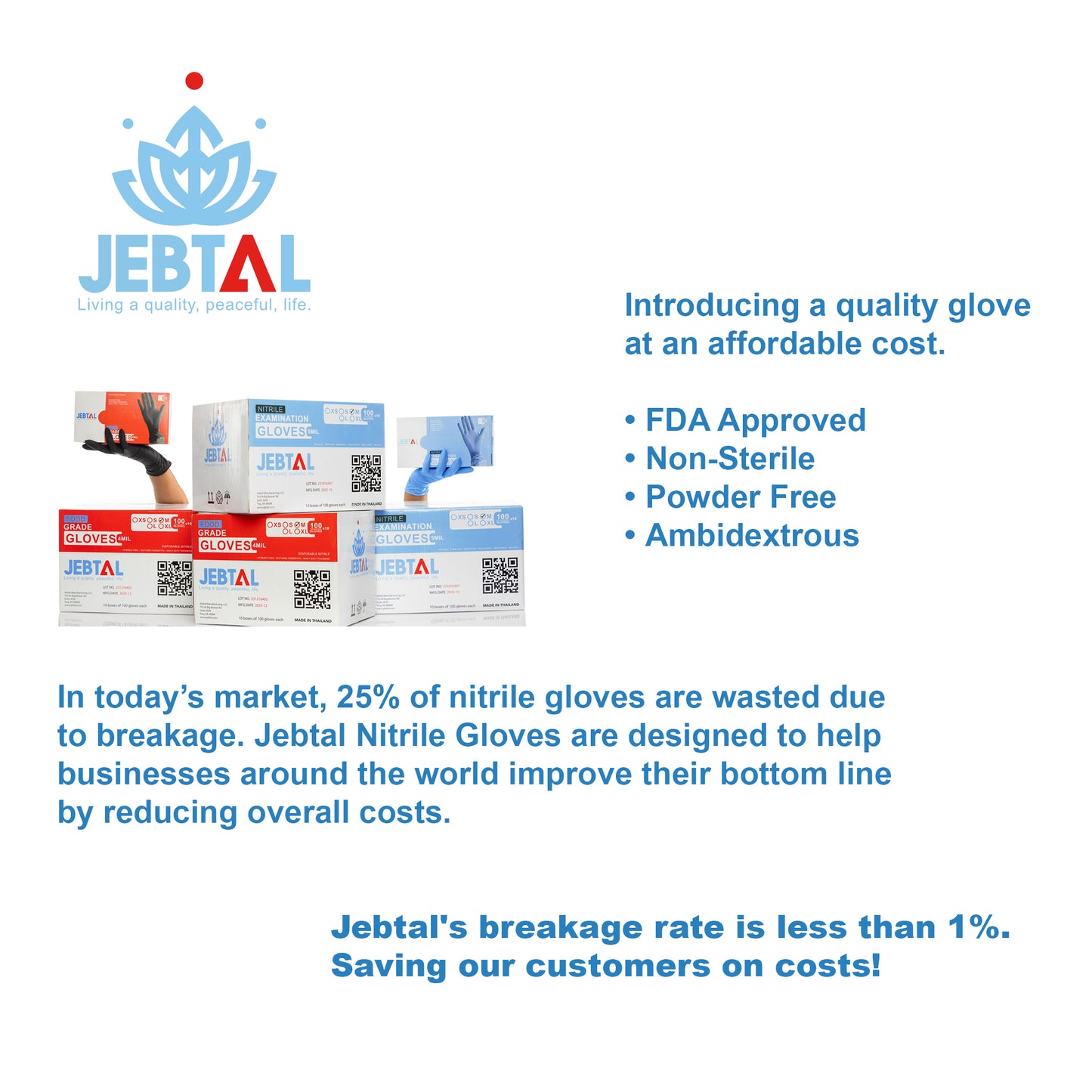 Jebtal Nitrile Exam Gloves (Medical Grade FDA Cleared) Free Shipping!