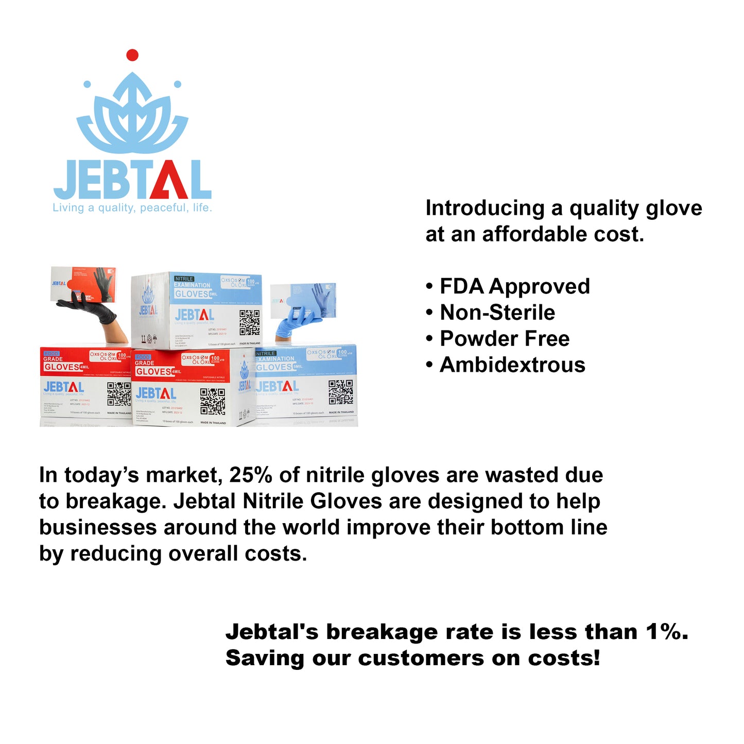Jebtal Food Grade Gloves Case (10 boxes, 100), Free Shipping
